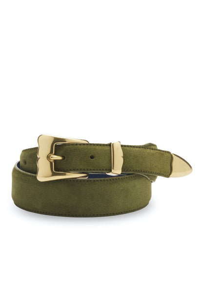 ceinture kaki cuir suede boucle dorée